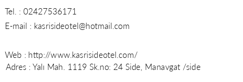 Kasr- Side Hotel telefon numaralar, faks, e-mail, posta adresi ve iletiim bilgileri